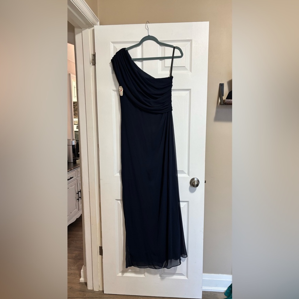 Dessy Collection One-Shoulder Midnight Bridesmaids Dress